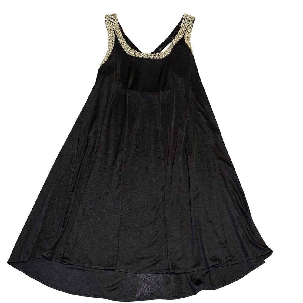 Foley Black Scoop Neck Embellished 100% Silk Sleeveless Dress Women's Small S